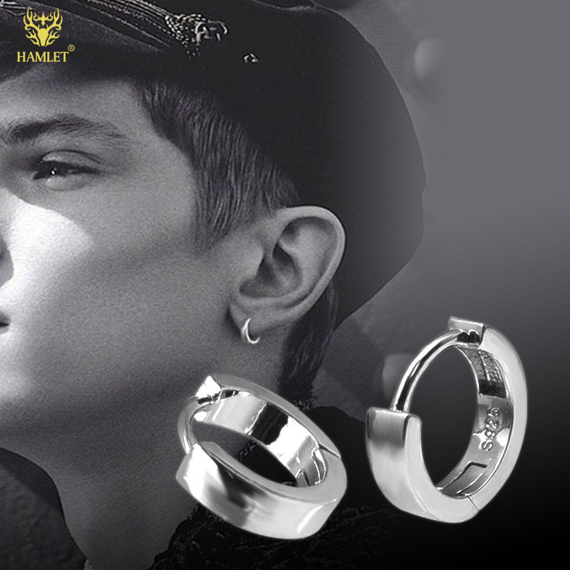欧美简约光圈纯银耳环男潮痞帅气质高级感潮流男款耳钉女首饰品