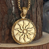 希腊饰品太阳神双面吊坠金色太阳项链男潮时尚 钛钢配饰毛衣链女