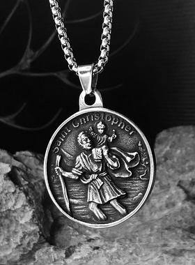 St.Christopher旅行者护身符项链男女圣克里斯托弗吊坠旅人饰品