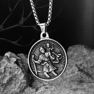 St.Christopher旅行者护身符项链男女圣克里斯托弗吊坠旅人饰品