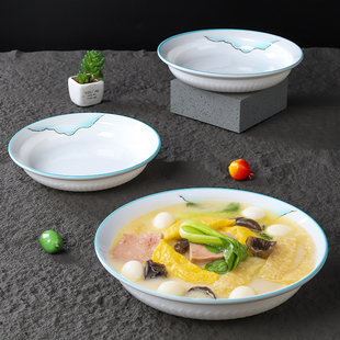 商用密胺餐盘酒楼汤盘商用中餐酒店专用盘子高级感轻奢餐具深圆盘