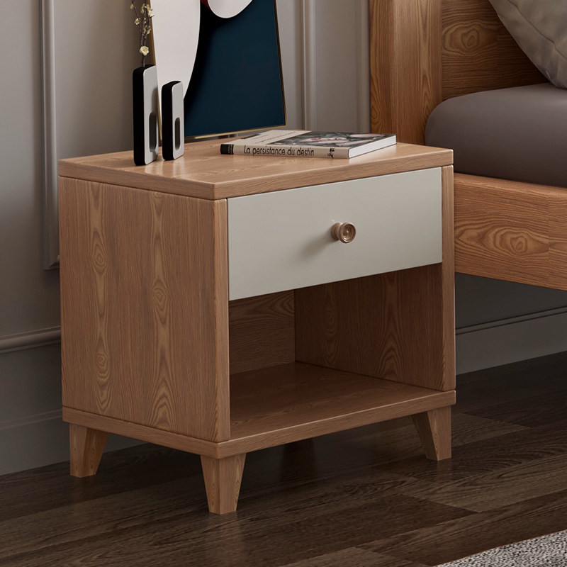 实木床头柜简约现代卧室北欧风格原木色胡桃木色抽屉颜色可选择