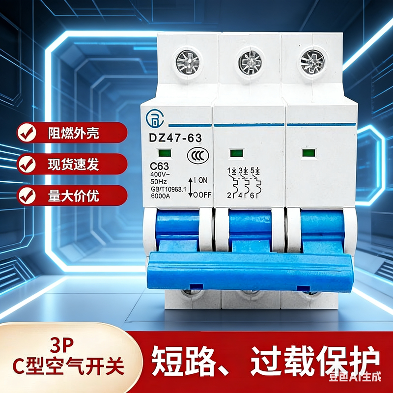 【正品】断路器空气开关 三相电 DZ47 3P 63A空开 小型断路器380v