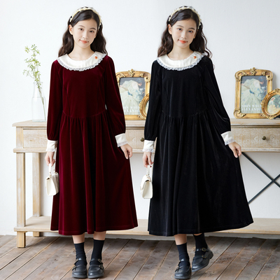 专柜品质女童丝绒黑色连衣裙