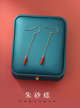 原创天然南红玛瑙耳环耳钩满红满肉14k包金不褪色防过敏耳饰简约