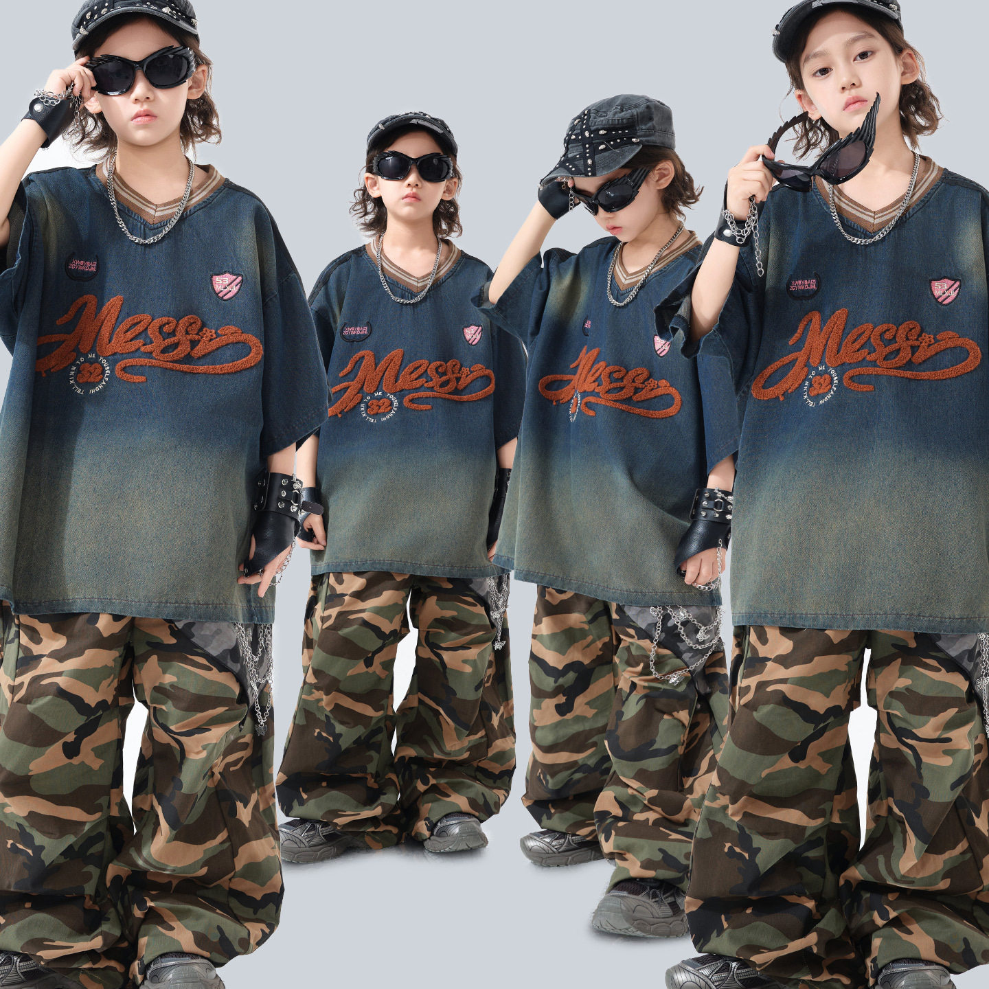 儿童街舞潮服男童嘻哈炸街hiphop潮炫酷演出服少儿短袖两件套