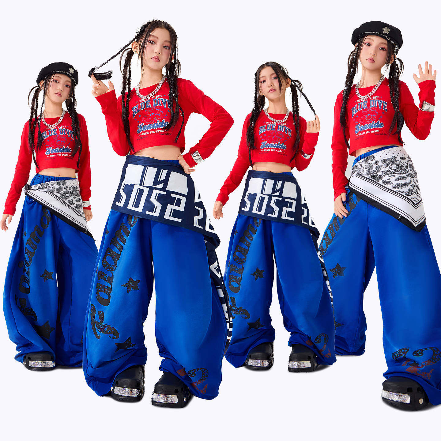 爵士舞服装女童儿童演出服女团红色套装时髦走秀少儿舞蹈表演潮服