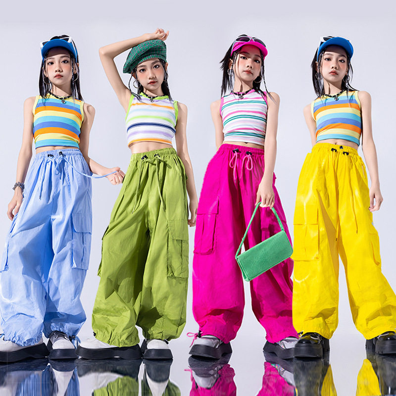 爵士舞服装女童潮酷时髦儿童多巴胺T台走秀潮服少儿演出服女团夏图片