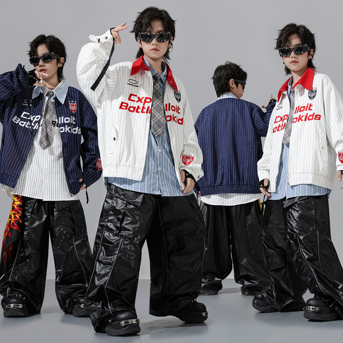儿童街舞演出服男童美式夹克条纹棒球服潮服外套条纹衬衫亮面,童装/婴儿装/亲子装,儿童演出服,淘宝优惠券,粉丝福利购,淘宝优惠卷