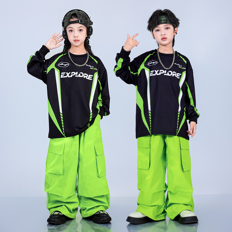 街舞儿童潮服hiphop炸街童装少儿速干长袖定制印字小学生运动班服