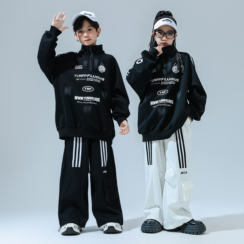 儿童街舞潮服hiphop嘻哈时髦长袖卫衣走秀演出服男女童