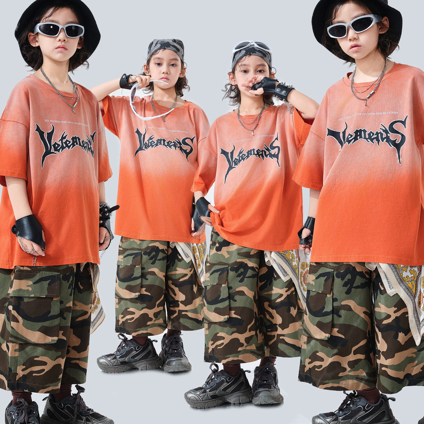 儿童街舞潮服男童嘻哈炸街hiphop演出服潮炫酷少儿短袖两件套
