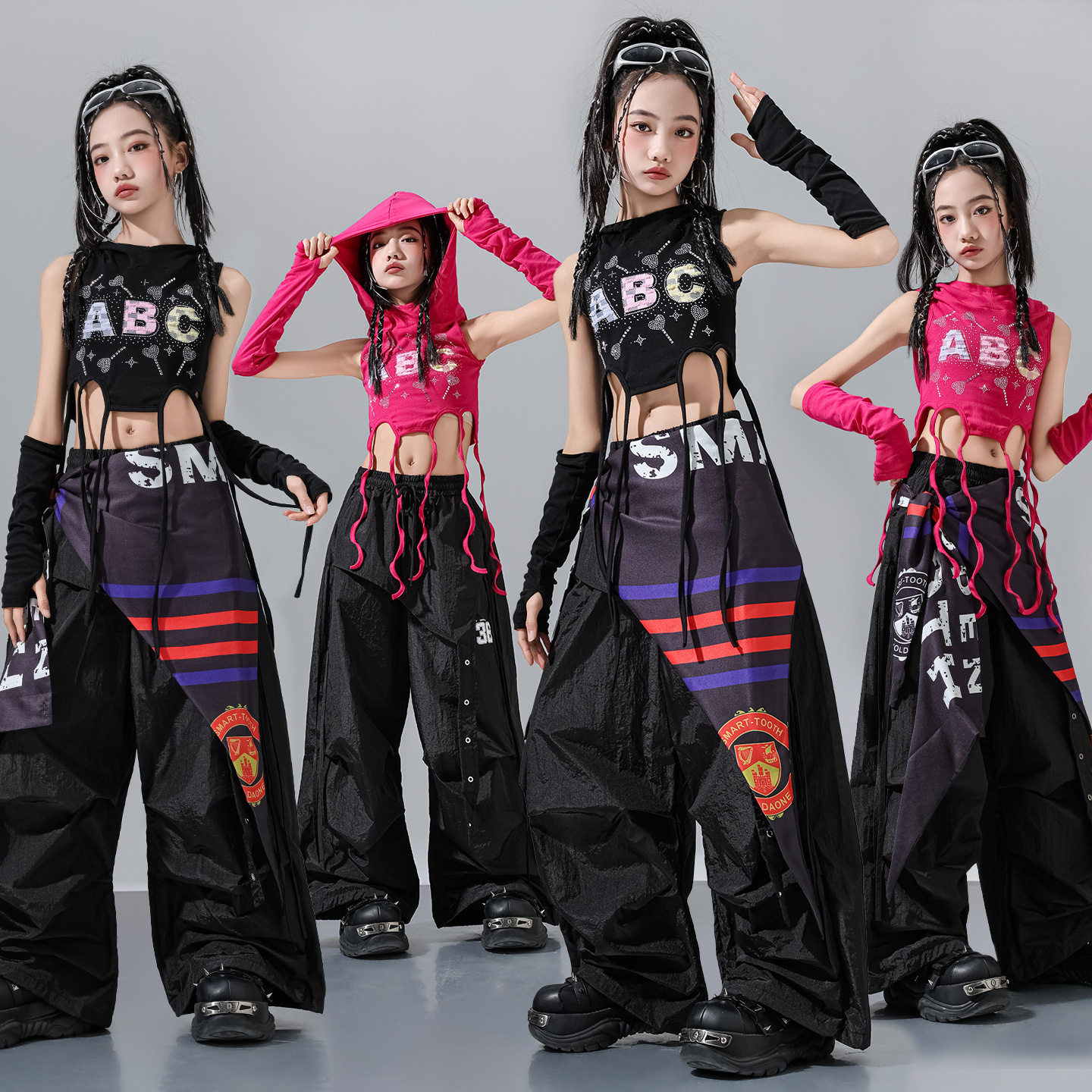 女童爵士舞服装jazz潮服套装中大童演出服儿童街舞练功服上衣帽衫