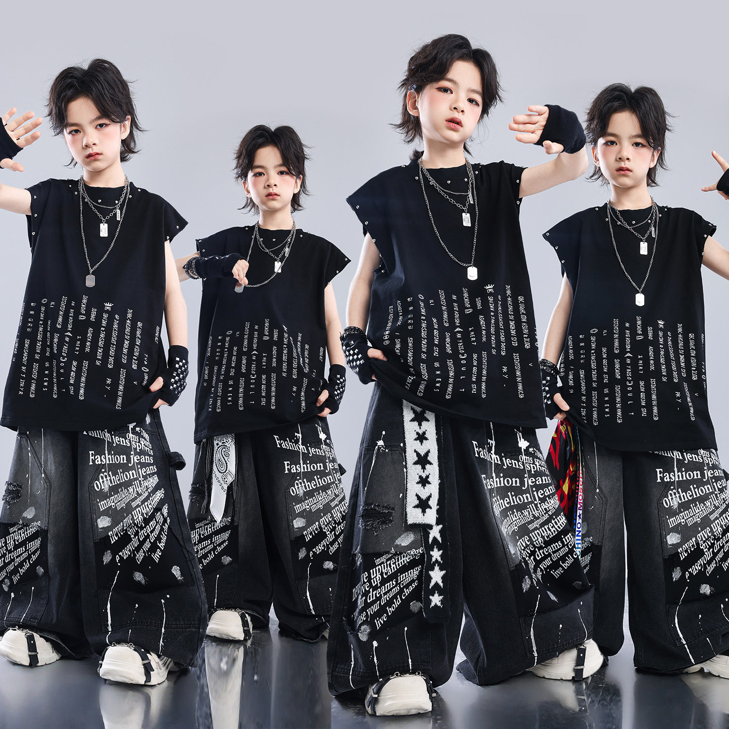 街舞儿童潮服少儿服装hiphop童装男架子鼓演出服男童嘻哈宽松套装