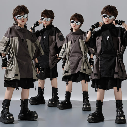 儿童街舞潮服嘻哈hiphop机能运动登山服装男童潮酷模特走秀表演