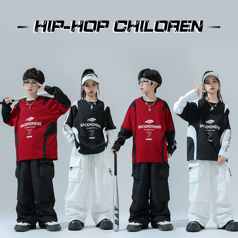 少儿街舞潮服酷帅潮牌套装男女孩架子鼓嘻哈hiphop宽松炸街
