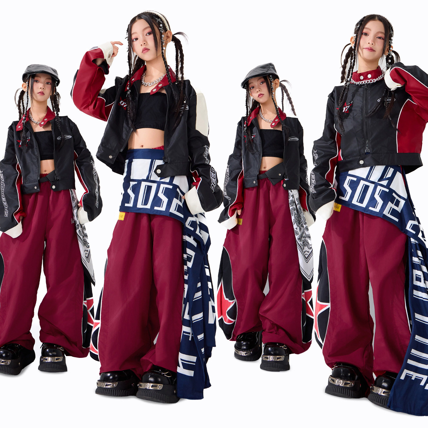 爵士舞女童服装少儿皮衣时髦炸街表演出服儿童JAZZ舞台模特走秀服