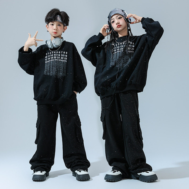 儿童街舞潮服男童表演服儿童酷帅套装女童亮片嘻哈潮牌