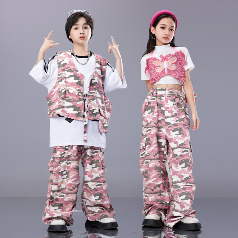 六一儿童迷彩服套装少儿街舞演出服男童定制潮服架子鼓表演服装夏
