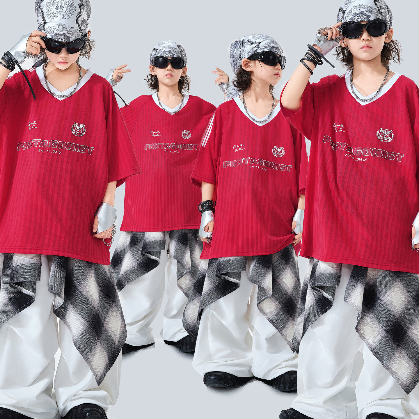 儿童街舞潮服男童嘻哈hiphop演出服少儿潮炫酷炸街夏季短袖套装