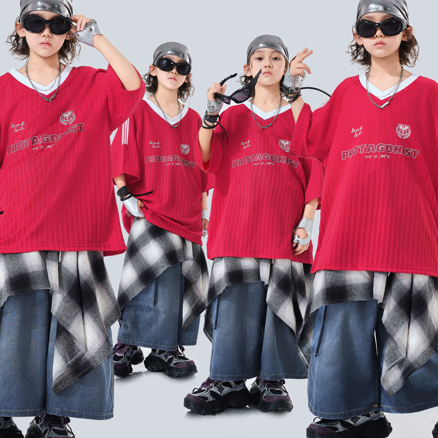 儿童街舞潮服男童嘻哈hiphop演出服少儿炸街潮炫酷短袖夏季套装