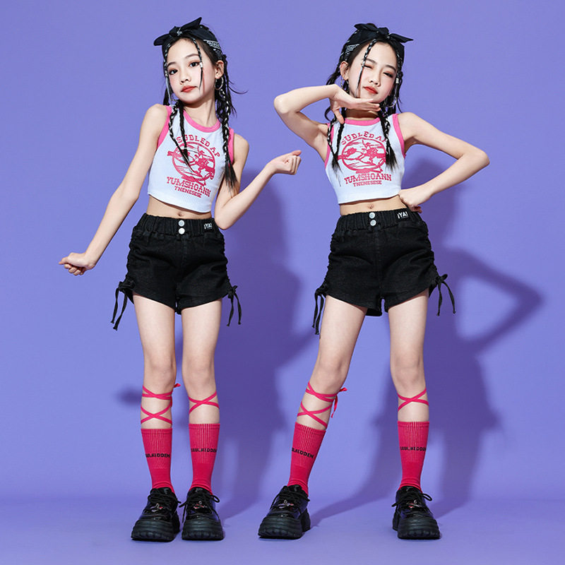 女童少儿hiphop舞蹈演出服爵士舞表演服女孩夏款定制街舞走秀潮服
