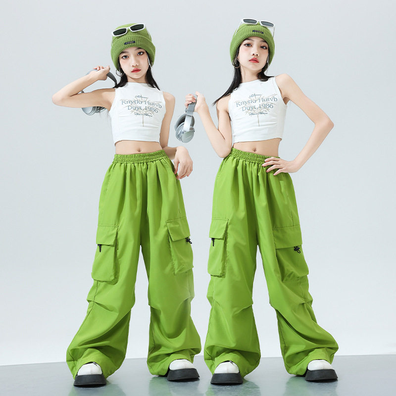 儿童街舞服夏季女童露脐jazz爵士舞演出服女孩模特走秀潮装多巴胺