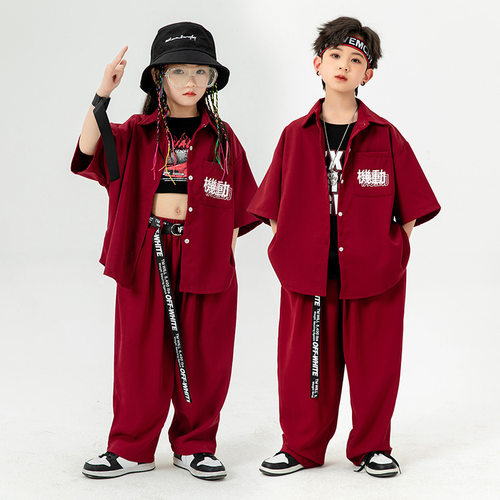 儿童街舞服男童定制演出服架子鼓女童露脐爵士舞表演潮装走秀衬衣