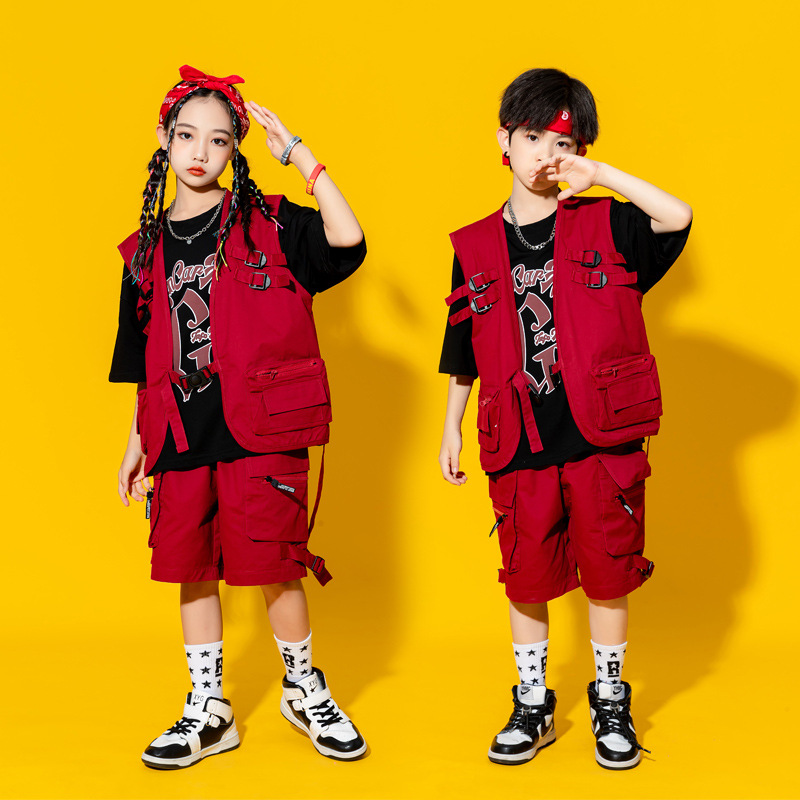 儿童hiphop街舞童装定制男童架子鼓演出服套装女童炸街表演潮服夏