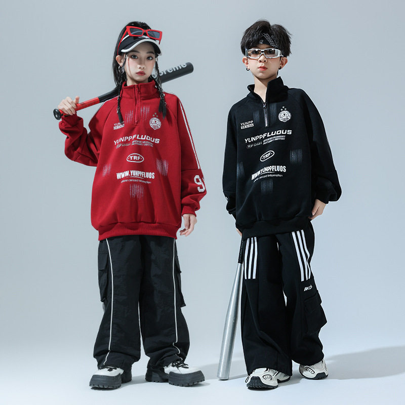 儿童街舞潮服hiphop嘻哈时髦长袖卫衣走秀元旦表演出服爵士舞服装