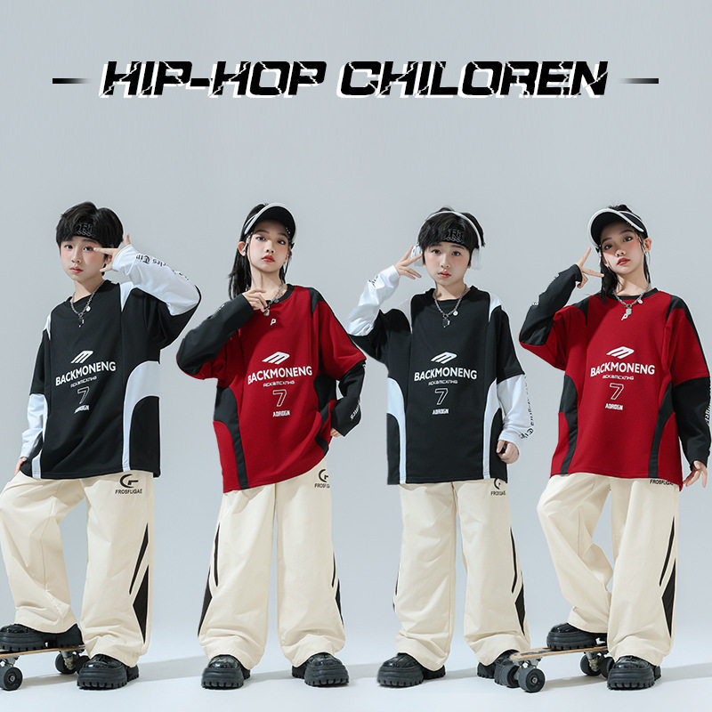 秋季少儿童装架子鼓表演服装男童嘻哈街舞运动潮套装小孩演出潮服