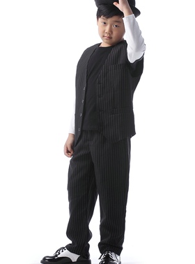 街舞宝宝 少儿童装popping\locking条纹西服西装2件套西裤子马甲