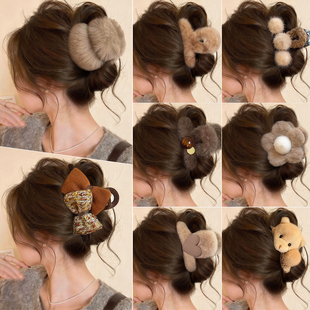 适合发量少的夹子秋冬毛绒中号抓夹女高级感2025新款半扎发头饰