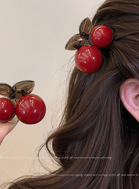 红色气质樱桃发夹女碎发公主头小抓夹前额刘海夹子简约发卡头饰冬