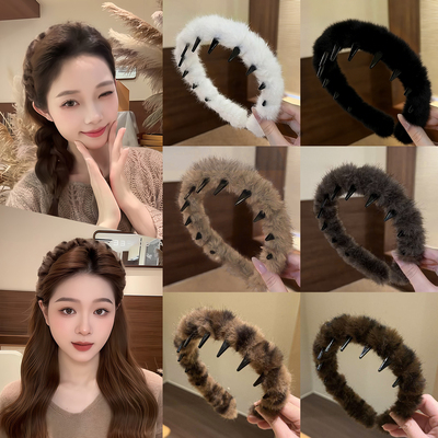 秋冬毛绒发箍带齿防滑不易掉