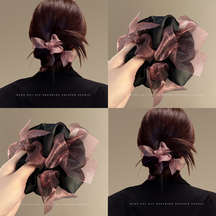 许我耀眼许妍同款 高级感扎发绳头饰 网纱蝴蝶结缎面发圈2025新款
