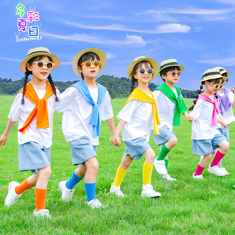 儿童演出服男女童短袖T恤套装幼儿园小学生毕业班服舞蹈表演服