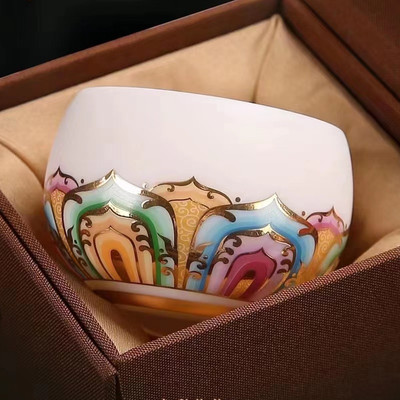七彩莲花茶杯羊脂玉瓷主人杯中式高档茶具个人专用小清新禅定水杯