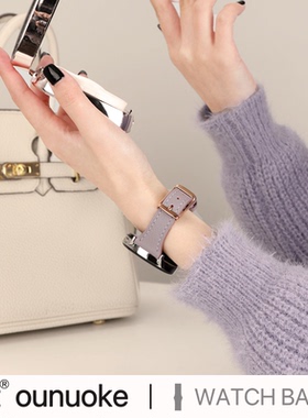 xit适用于华为gt6手表表带GT5pro真皮gt4秋冬watch3女款watch4pro高级gt2皮质香芋紫T型方扣新细款荣耀magic2