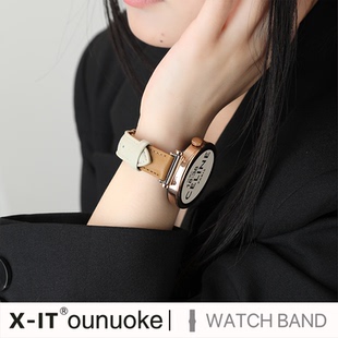 xit适用华为gt5手表表带gt4新款 荣耀magic4pro苹果iwatch GT3pro真羊皮gt6拼色watch3高级wtach4秋冬46mm女款