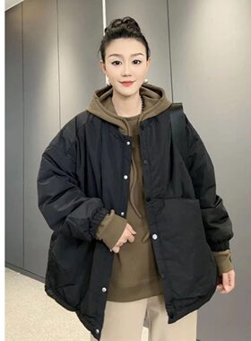 羽绒棉服女2025秋冬新款休闲宽松中长款今年流行保暖夹棉外套