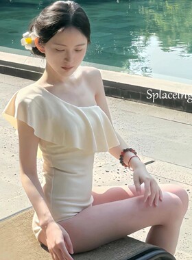 Splaceing新款泳衣女韩系高级ins风单肩露背显瘦连体温泉度假泳衣