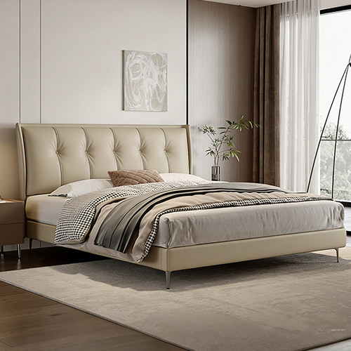 现代简约真皮床浅灰色主卧1.8m床