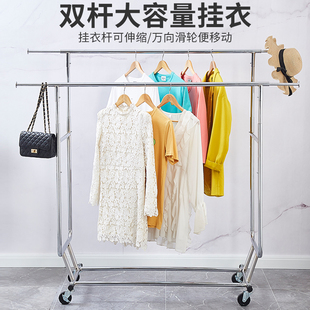 服装 店衣架展示架移动伸缩折叠龙门架带轮单杠双杠落地轻奢侧挂架