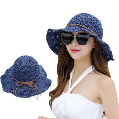 沙滩帽子女夏天海边遮阳帽防晒帽太阳帽渔夫帽出游大沿草帽可折叠