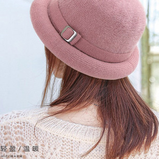 帽子女式冬帽百搭羊绒保暖渔夫帽洋气针织礼帽中老年妈妈时尚盆帽