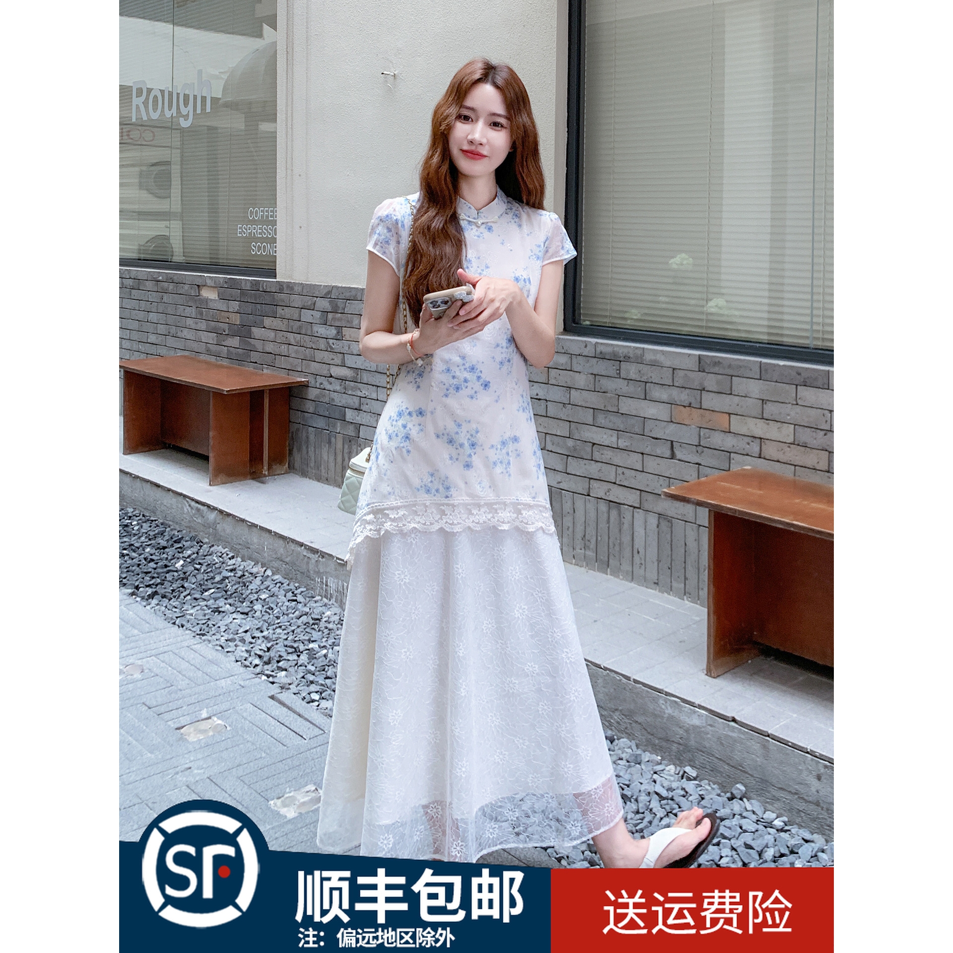 新中式国风碎花连衣裙女2025夏季新款气质假两件拼接改良旗袍裙