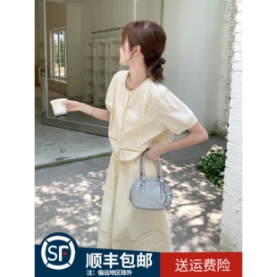 泡泡袖 浅黄色甜美减龄套装 法式 裙女2025夏季 上衣半身裙两件套 新款