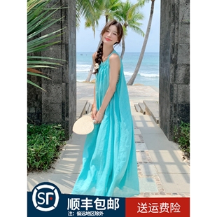 度假風(fēng)無袖 氣質(zhì)高級(jí)感掛脖連衣裙女夏季 2025新款 寬松顯瘦時(shí)尚 長(zhǎng)裙