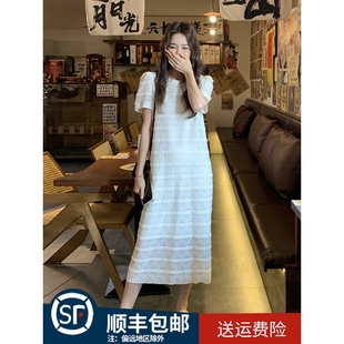 白色蕾絲泡泡袖 新款 法式 溫柔風寬松減齡直筒長裙 連衣裙女2025夏季
